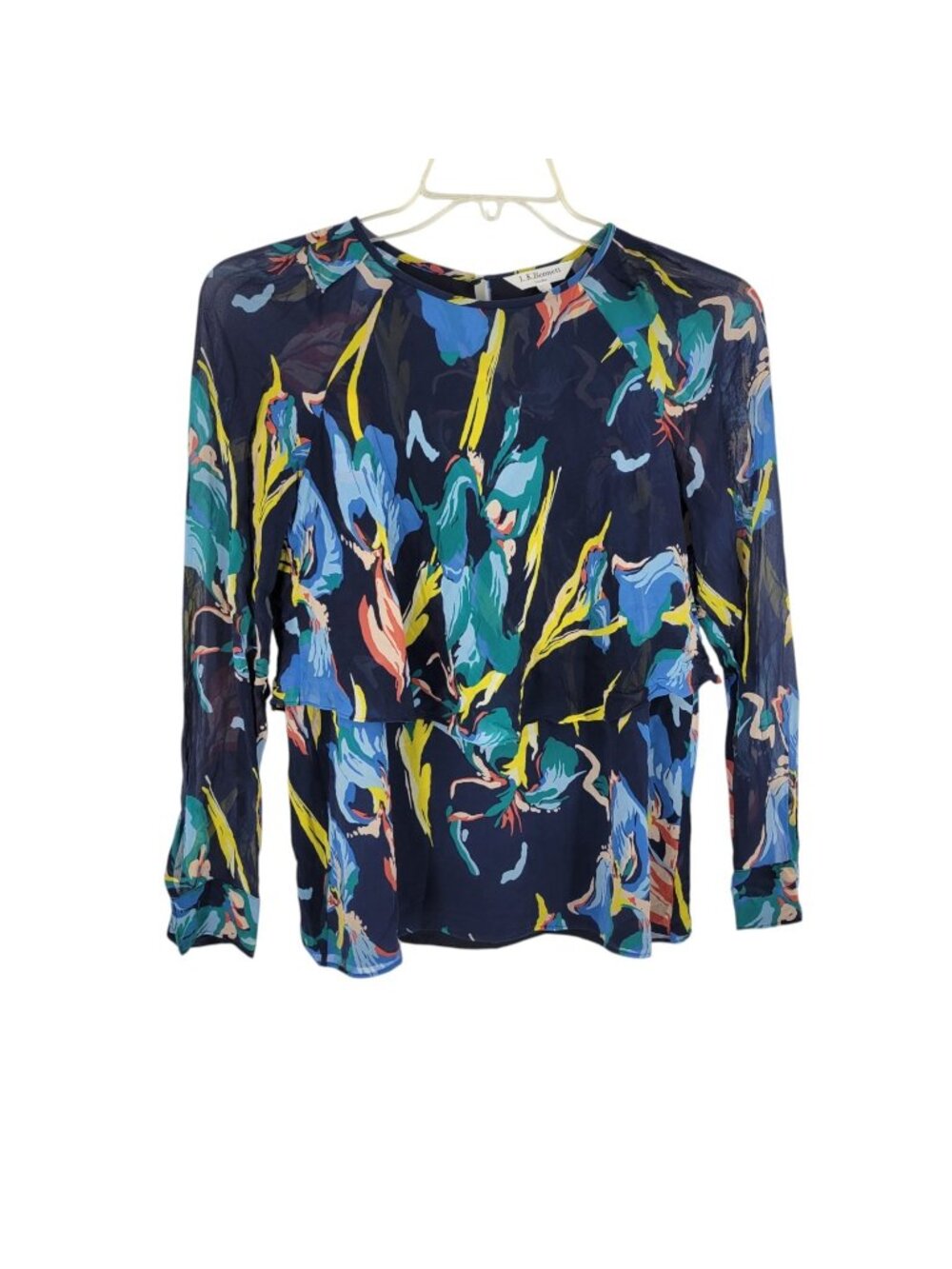 L.K. Bennett Desiree US 6 Silk Blouse Sloane Blue Floral Layered Romantic